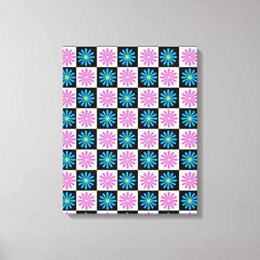 Geruit Aster Roze Blauw Bloemen Abstract Canvas Afdruk (Voorkant)