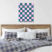 Geruit Aster Roze Blauw Bloemen Abstract Canvas Afdruk (Insitu (Slaapkamer))
