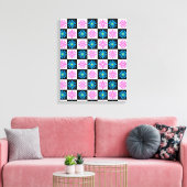 Geruit Aster Roze Blauw Bloemen Abstract Canvas Afdruk (Insitu (Woonkamer))