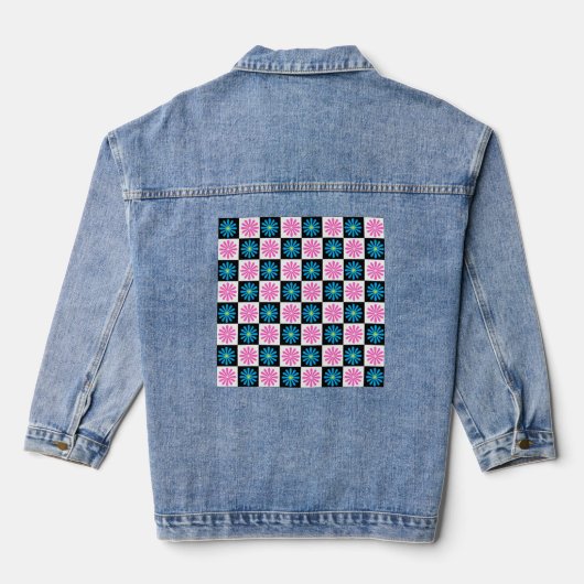 Geruit Aster Roze Blauw Bloemen Abstract Denim Jacket (Achterkant)