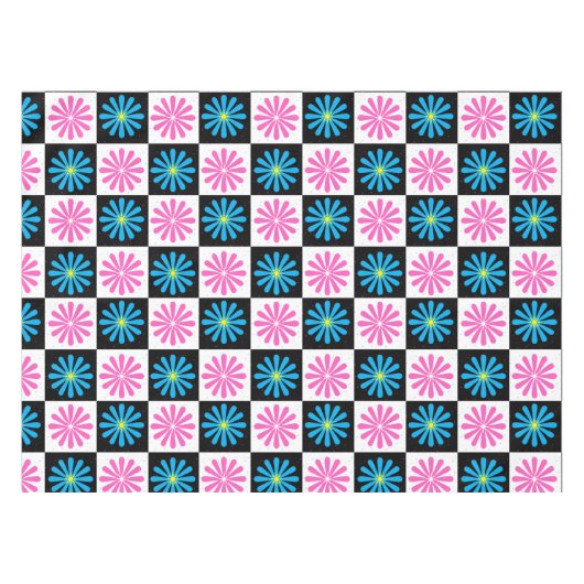 Geruit Aster Roze Blauw Bloemen Abstract Tafelkleed (Voorkant (Horizontaal))