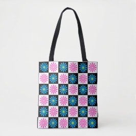 Geruit Aster Roze Blauw Bloemen Abstract Tote Bag