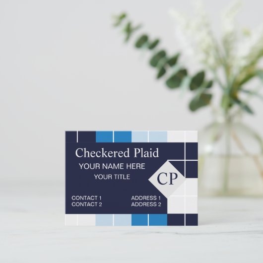 Geruit blauw geruit geplakt patroon visitekaartje (Staand voorkant)