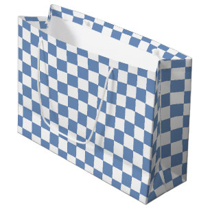 Geruit Blauw/Grijs en Wit Groot Cadeauzakje