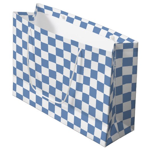 Geruit Blauw/Grijs en Wit Groot Cadeauzakje (Voorkant Gekanteld)