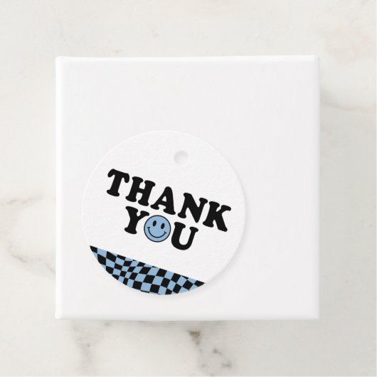 Geruit Blauw Preppy Glimlach Verjaardag Dank u Bedankjes Labels (In situ)