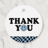 Geruit Blauw Preppy Glimlach Verjaardag Dank u Bedankjes Labels (Voorkant)