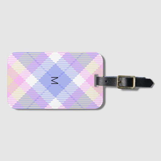 Geruit Blauw Roze Geel Bagagelabel (Voorkant (horizontaal))