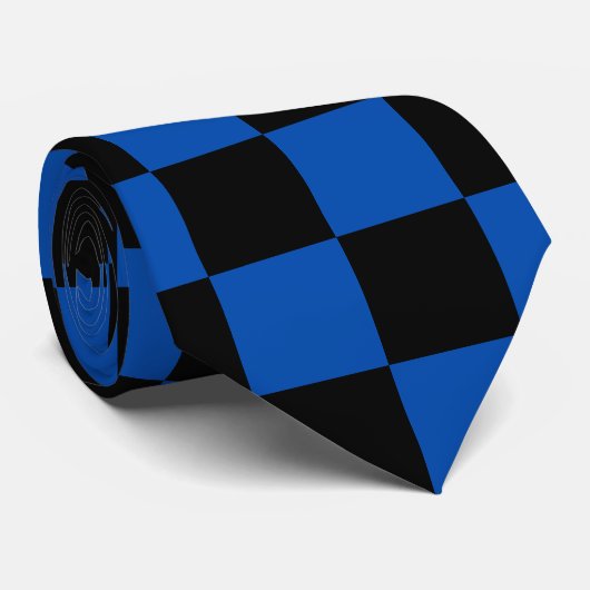 Geruit blauw Zwart Stropdas (Opgerold)