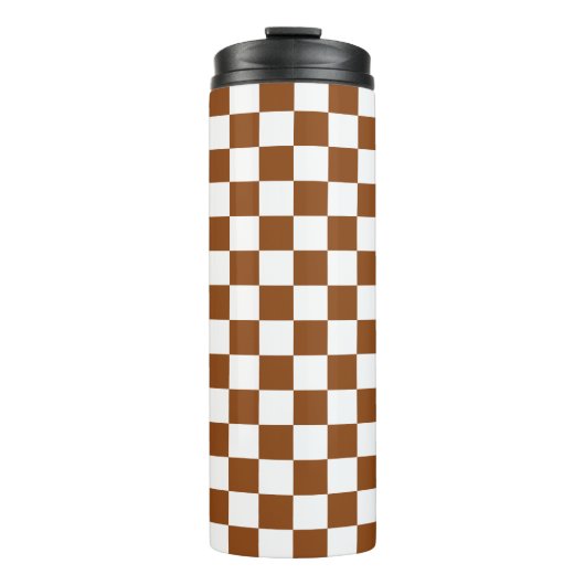 Geruit Bruin en Wit Thermosbeker (Voorkant)