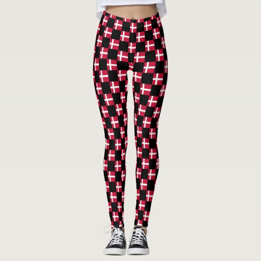 Geruit Denemarken Vlag Patroon Leggings (Voorkant)