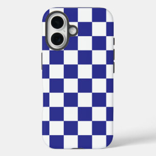 Geruit diep blauw en wit iPhone 16 hoesje