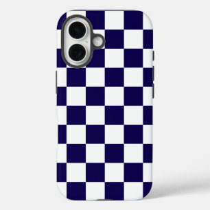 Geruit donkerblauw en wit iPhone 16 hoesje