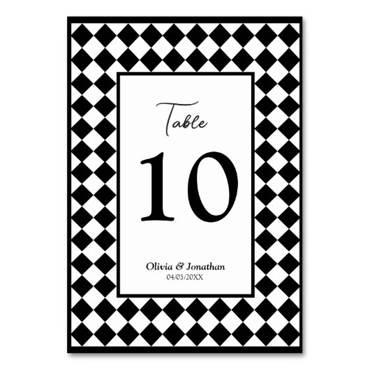 Geruit Eenvoudig Modern Zwart Wit Bruiloft Kaart (Achterkant)