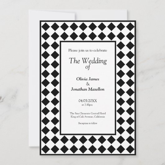 Geruit Eenvoudig Modern Zwart Wit Bruiloft Kaart (Voorkant)