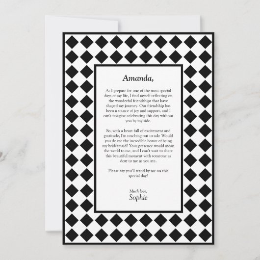 Geruit Eenvoudig Zwart Wit Wees Mijn Bruidsmeisje  Feestdagenkaart (Voorkant)