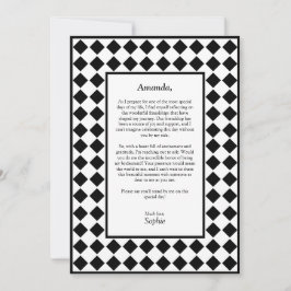 Geruit Eenvoudig Zwart Wit Wees Mijn Bruidsmeisje  Feestdagenkaart