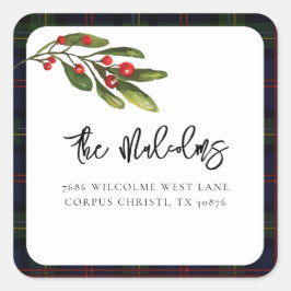 Geruit Elegante Rustieke Klassieke Tartan Retourad Vierkante Sticker