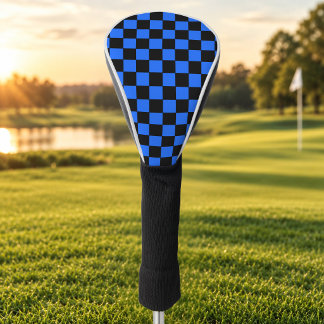 Geruit elektrisch blauw en zwart golfheadcover