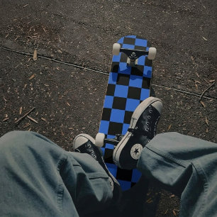 Geruit elektrisch blauw en zwart persoonlijk skateboard