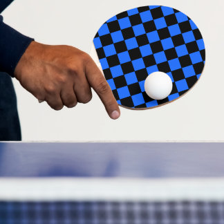 Geruit elektrisch blauw en zwart tafeltennisbatje