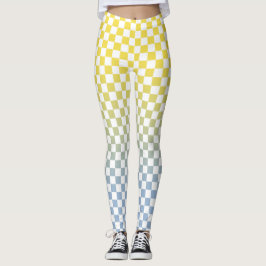 Geruit Geel naar Lichtblauw Verlooppatroon Leggings
