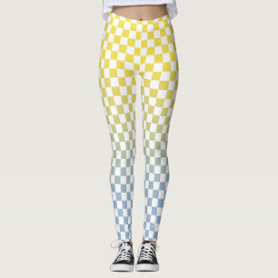 Geruit Geel naar Lichtblauw Verlooppatroon Leggings