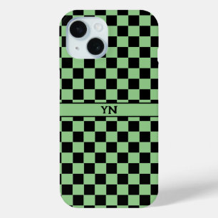Geruit (geruit) Zwart & Groen Initialen Naam iPhone 15 Case