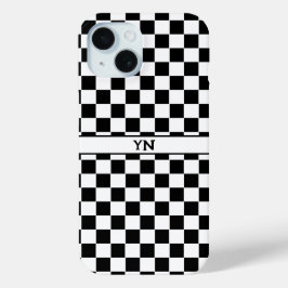 Geruit (geruit) Zwart-wit Initialen Naam iPhone 15 Case