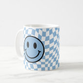 Geruit golvend blauw preppy glimlach koffiemok (Voorkant links)