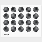 Geruit grijs en zwart ronde sticker (Vel)