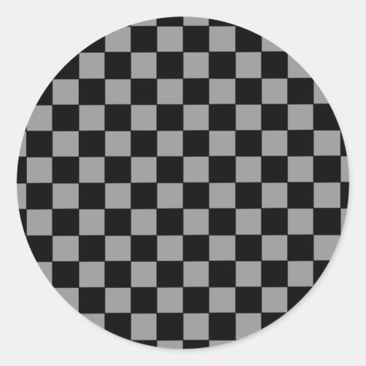 Geruit grijs en zwart ronde sticker (Voorkant)