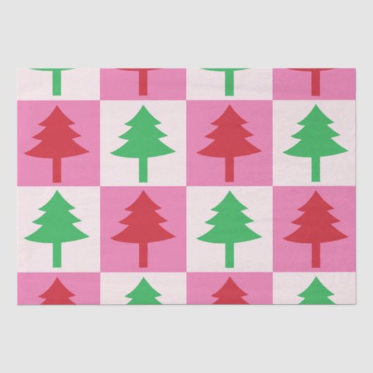 Geruit groen en rood kerstbomen patroon tissuepapier (Voorkant)