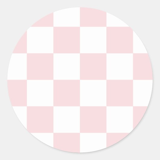 Geruit Groot - Wit en Bord Roze Ronde Sticker (Voorkant)