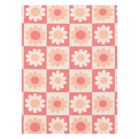 Geruit Groovy Peach Fuzz Retro Flowers Patroon Tafelkleed (Voorkant)