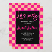 Geruit heet roze perzik retro Lets party Sweet 16 Kaart (Voorkant / Achterkant)