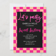 Geruit heet roze perzik retro Lets party Sweet 16