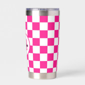 Geruit heet roze wit geometrische retro Monogram Geïsoleerde Drinkbeker (Achterkant)