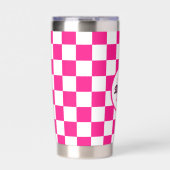 Geruit heet roze wit geometrische retro Monogram Geïsoleerde Drinkbeker (Voorkant)