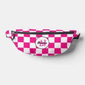 Geruit Heet roze Wit geometrische retro Monogram Heuptasje (Liggend)