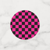 Geruit heet roze zwart geometrische retro met teks confetti (Kleine voorkant)