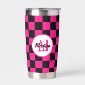 Geruit heet roze zwart geometrische retro Monogram Geïsoleerde Drinkbeker (Links)