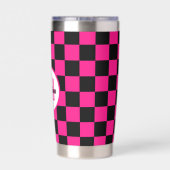 Geruit heet roze zwart geometrische retro Monogram Geïsoleerde Drinkbeker (Achterkant)