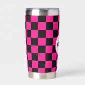 Geruit heet roze zwart geometrische retro Monogram Geïsoleerde Drinkbeker (Voorkant)