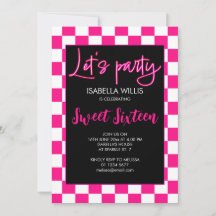Geruit heet roze zwart retro Lets party Sweet 16