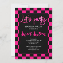 Geruit heet roze zwart retro Lets party Sweet 16