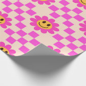 Geruit Hot Pink Lachende Bloemen met vierkanten Cadeaupapier (Hoek)