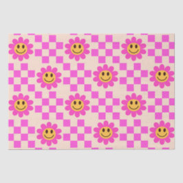 Geruit Hot Pink Lachende Bloemen met vierkanten Tissuepapier