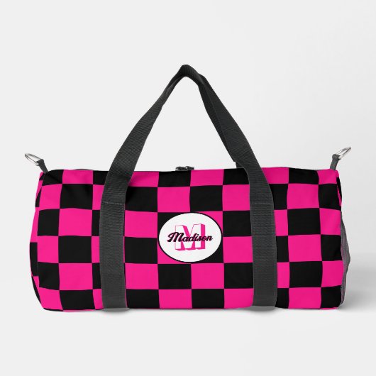 Geruit Hot pink Zwart geometrische retro Monogram Plunjezak (Voorkant)
