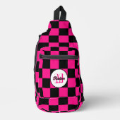 Geruit Hot pink Zwart geometrische retro Monogram Sling Bag (Voorkant)